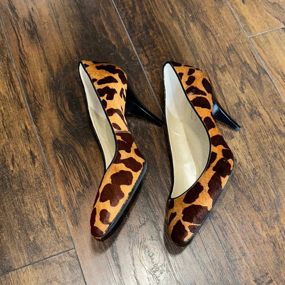 Talbots Brown Animal Cheetah Print Upper Leather Hairy Heels Black Trim 10W